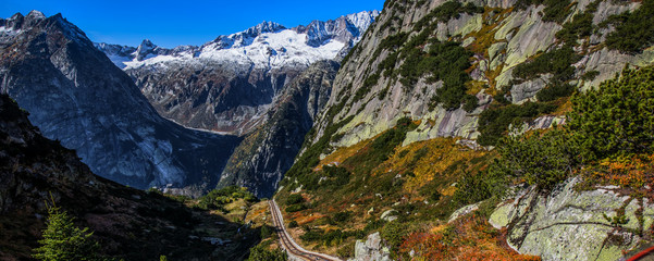 Fototapeta na wymiar Gelmerbahn near by the Grimselpass in Swiss Alps