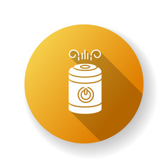 Air filter yellow flat design long shadow glyph icon. Ultrasonic humidifying appliance, domestic air purifier, premises climate regulation device, home equipment. Silhouette RGB color illustration