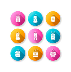 Air ionizers variety flat design long shadow glyph icons set. Ultrasonic and steam air humidifiers, climate control devices, room humidity regulators. Silhouette RGB color illustration