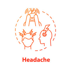 Headache concept icon. Anxiety sign. Flu infection. Migraine pain. Stress tension. Hangover, allergy. Cold symptom idea thin line illustration. Vector isolated outline RGB color drawing