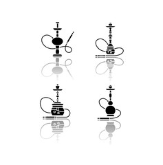 Hookah drop shadow black glyph icons set. Nargila option. Sheesha house. Popular souvenir. Odor from pipe. Scent of vaporizing. Smoking area. Isolated vector illustrations on white space