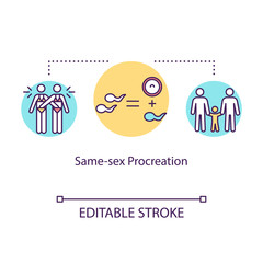 Same-sex procreation concept icon. Homosexual couple with kid. Gay people family. Reproductive technology idea thin line illustration. Vector isolated outline RGB color drawing. Editable stroke