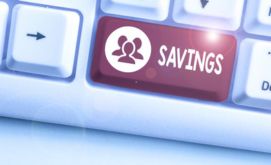 Conceptual hand writing showing Savings. Concept meaning the money that a demonstrating keeps in an...