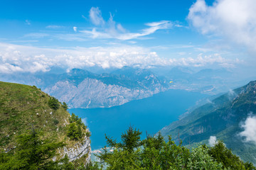 Fototapeta na wymiar Fragment of a nice mountain view from the trail at Monte Baldo in Italy.