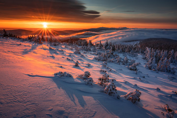 Beautiful  winter landscape and sky on mountains. Pure nature around Jeseníky - Czech Republic - Europe