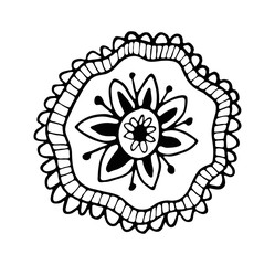 Floral vector illustration. Hand drawing flower in folk style on white background. Line art doodles.