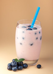 Blueberry yogurt. Fresh yogurt. Healthy food concept. .