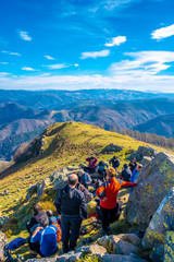 Fototapeta premium Monte Adarra, Gipuzkoa / Spain »; February 16, 2020: A group of hikers above Mount Adarra