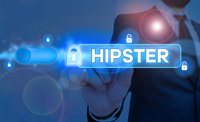 Word writing text Hipster. Business photo showcasing the choices and music interests fall outside...