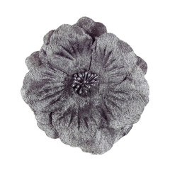 Flower made of gray velvet fabric closeup isolated on white background