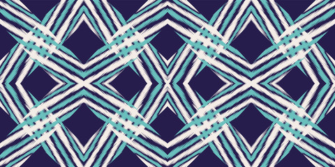 Fototapeta premium Blue Rustic Carpet Vector Seamless Pattern.