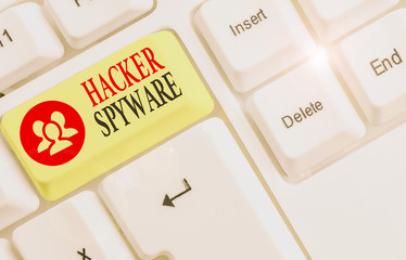 Word writing text Hacker Spyware. Business photo showcasing infiltration software that secretly monitor unsuspecting user