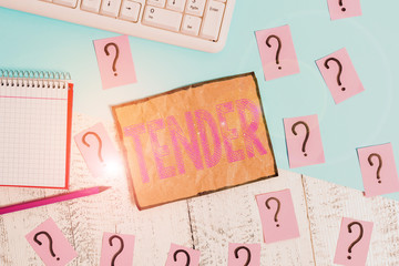Writing note showing Tender. Business concept for showing gentleness kindness and affection...