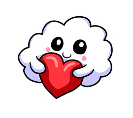 Happy Stylized Cloud Hugging a Heart