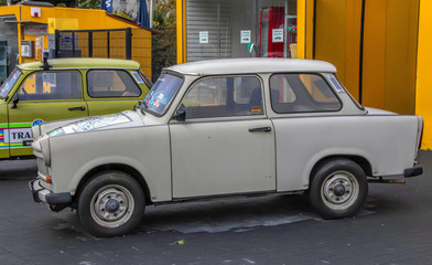 Fototapeta na wymiar East German Trabi cars on lot in Berlin nobody
