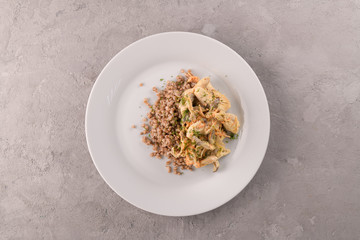 buckwheat porridge with chunks of chicken