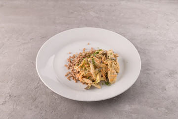 buckwheat porridge with chunks of chicken