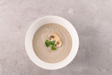 mushroom cream soup in a white plate