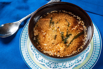 fish soup with seaweed and sesame