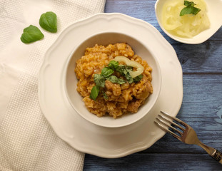 Rice meat with chicken and herbs. 