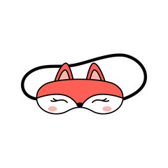 Fox sleeping mask. Cute cartoon style orange sleeping mask isolated on white background. Vector illustration.