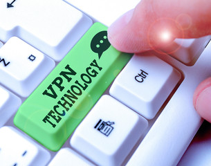 Conceptual hand writing showing Vpn Technology. Concept meaning programming that creates a safe and...