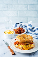 Fried bacon cheese egg salad  bagel