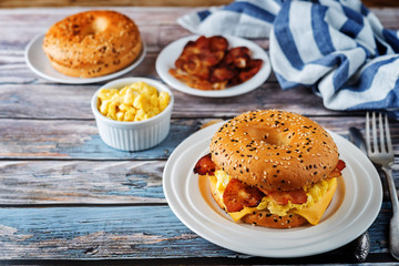 Fried bacon cheese egg salad  bagel