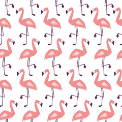 Seamless pattern with pink flamingos. Exotic tropical bird. For wrapping paper, fabric, textile, wallpaper, background