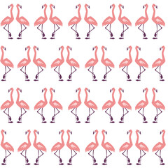 Seamless vector pattern with pink flamingos. Exotic tropical bird. For wrapping paper, fabric, textile, wallpaper, background