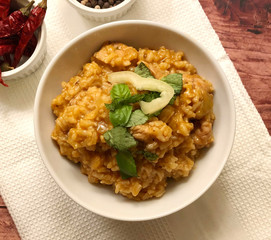 Rice meat with chicken and herbs. 