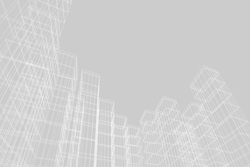 Abstract architectural background. Linear 3D illustration. Concept sketch