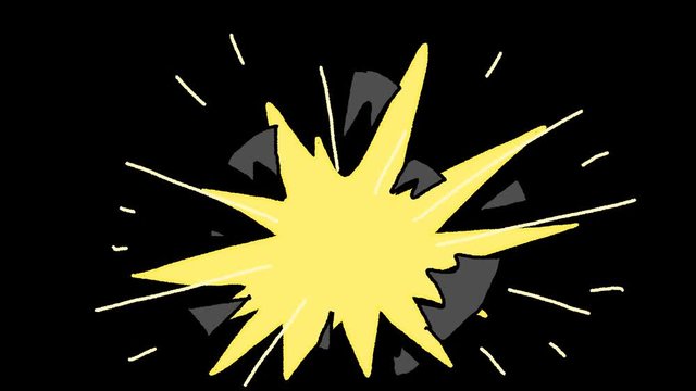 Drawn Bomb with a wick burns and explodes after 5 seconds with transparent background