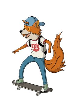 Teenage fox riding a skateboard