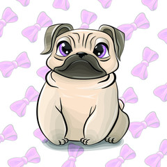 Cute Mops Dog. Children's theme. Cute animal.