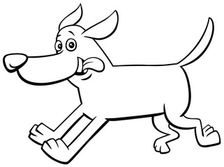 happy running dog character coloring book page