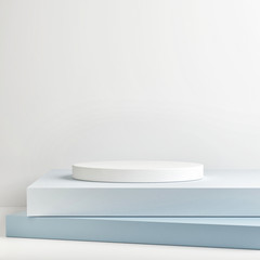 Mock up winner podium, Mock up studio for product presentation, blue background, ed render, 3d illustration