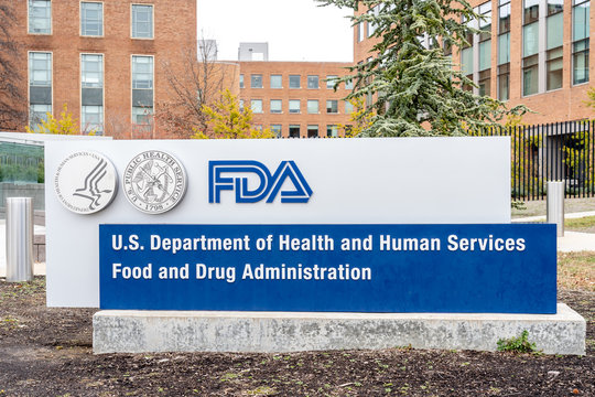Washington, D.C., USA- January 13, 2020: FDA Sign at its headquarters in Washington. The Food and Drug Administration (FDA or USFDA) is a federal agency of the USA. 