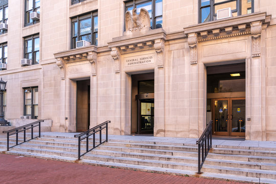 Washington, DC, USA- January 12, 2020: Sign of GSA at entrance in Washington, DC. The&nbsp;General Services Administration&nbsp;(GSA) is an independent agency of the United States government. 