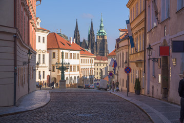 Fototapeta na wymiar View of Prague castle and Saint Vitus Cathedral