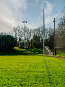 Goal posts for Irish sports, football, rugby, hurling and camogie . Vertical image.