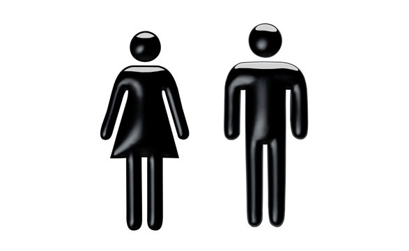 3D Illustration of female and male icons for toilet, locker room and washroom doors 