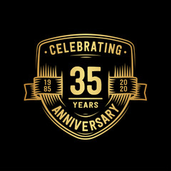 35 years anniversary celebration shield design template. Vector and illustration.