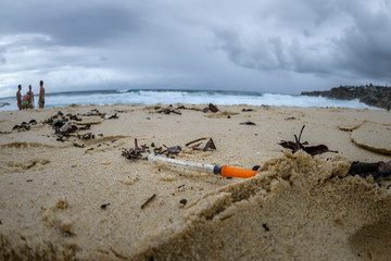 Fototapeta na wymiar Needle on the beach, Sydney Australia