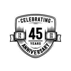 45 years anniversary celebration shield design template. Vector and illustration.