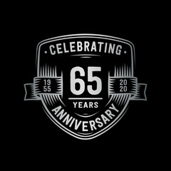 65 years anniversary celebration shield design template. Vector and illustration.