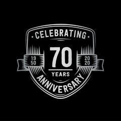 70 years anniversary celebration shield design template. Vector and illustration.