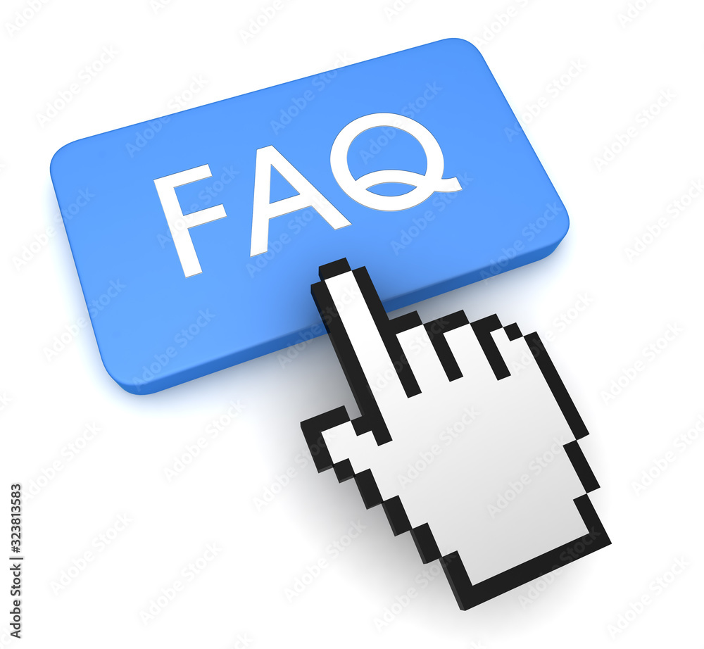 Poster faq push button concept 3d illustration