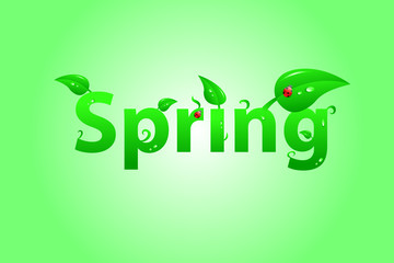 Spring sale design. Beautiful colorful illustration, green leaves, ladybugs. Bold and bright.