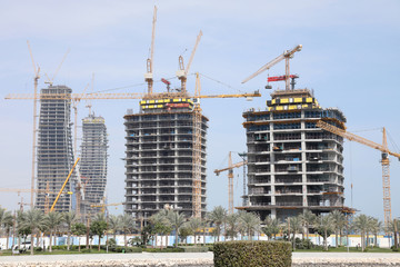 Fototapeta premium Doha / Qatar – February 17, 2020: Construction work near the Marina promenade in the Lusail area of Doha